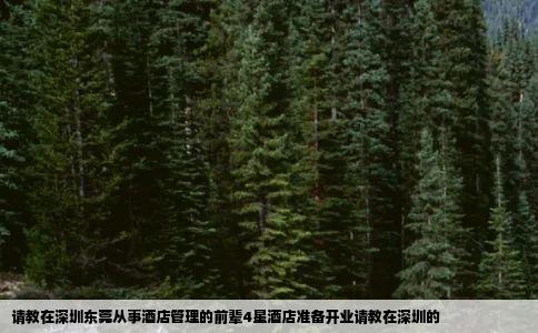 请教在深圳东莞从事酒店管理的前辈4星酒店准备开业请教在深圳的